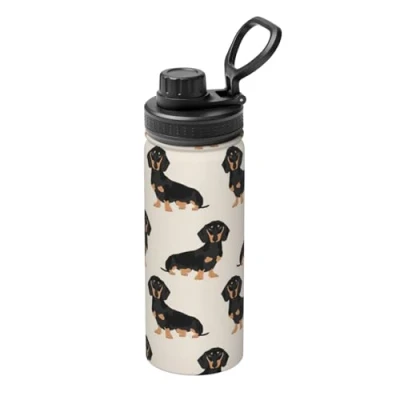 Imagen de Dachshund Botella de agua deportiva aislada con estampado perro salchicha, taza viaje portátil acero inoxidable 18 onzas
