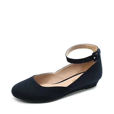 Imagen de DREAM PAIRS Zapatos Planas Comodas Bailarinas con Cuña Manoletinas Correa de Tobillo para Mujer Ballet Flat Marino Ante REVONA E Talla 37 (EUR)
