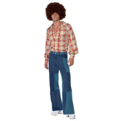 Imagen de Smiffys Disfraz retro de los 70, camisa y pantalones patchwork denim