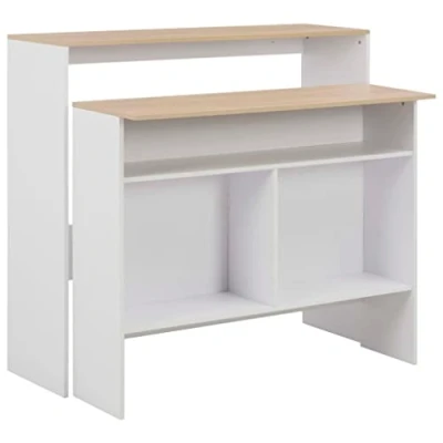 Imagen de vidaXL Mesa de Bar con 2 Encimeras Comedor Aparador Consola Hogar Cocina Salón Sala Estar Mobiliario Taburete Cómoda 130x40x120 cm Blanca y Roble