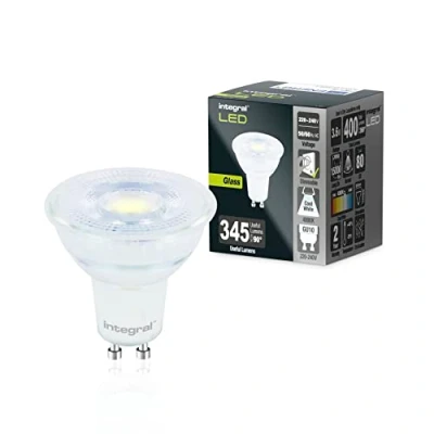 Imagen de Integral Bombilla LED 5 PACK Vidrio GU10 Blanco Frío 4000K, 400LM, 3,6W (equivalente a 50W) Regulable Eficiencia energética e ideal para focos y luces empotradas en baños, cocinas, salones