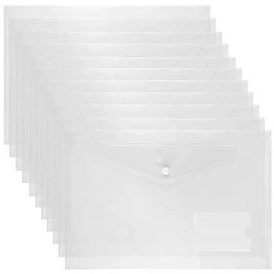 Imagen de Carpetas plásticas para documentos, carpeta de archivos plástico A4, polipropileno, con cierre botón (transparente), color 24 Pack