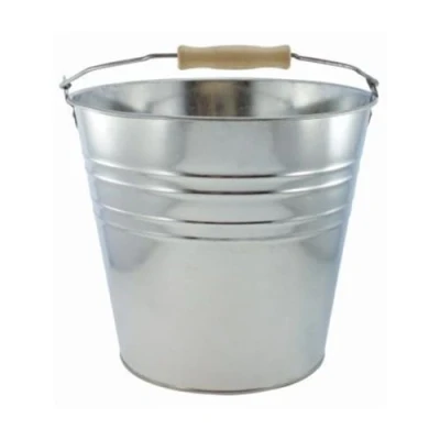Imagen de Garden Mile® Cubo de Acero galvanizado Uso General 10 litros, Limpieza Metal, Metal Resistente con Mango Madera, para Cenizas, carbón, Agua