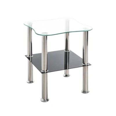 Imagen de HAKU Möbel Mesa auxiliar Acero inoxidable, negro, cristal de seguridad Dim.: AN 40 cm x AL 47 P cm, Estilo: Moderno