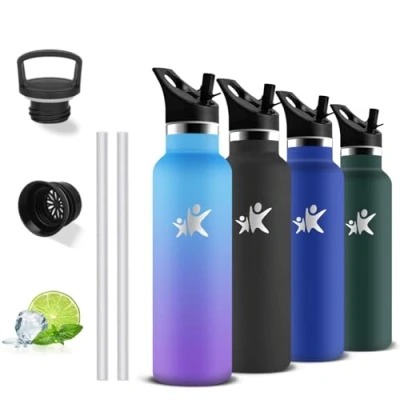 Imagen de Grsta Botella Agua Acero Inoxidable, Termica 500ml, A Prueba de Fugas, Cantimplora con Pajita, Mantiene 24H Frio/12H Calor, Gym, para la Oficina, Cámping, Escuela, Deportes, Yoga