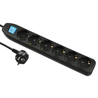 Imagen de Electraline 62270 Regleta de 6 enchufes con interruptor, cable 1,5 m, color negro