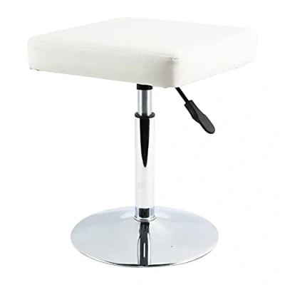 Imagen de FURWOO Taburete Cuadrado de Cuero Silla Ocio Bar Trabajo Giratorio Ajustable en Altura Garaje sin Respaldo barbero Blanco