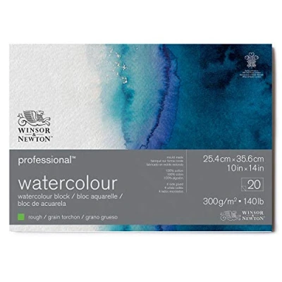 Imagen de Winsor &amp; Newton Papel de Acuarela Profesional, Grano Grueso, 300gr, 100% Algodón, Blanco Natural, Libre Ácidos, 25,4X35,6CM, Bloc Encolado en los 4 Lados, 20 Hojas
