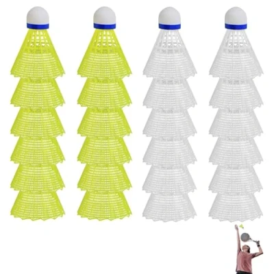 Imagen de 24 Piezas Volantes de Bádminton, Nylon Badminton Volantes, Durabilidad y Estabilidad Plástico Bádminton Balls para Ocio Entretenimiento, Deportes al Aire Libre en Interiores (Amarillo Blanco)