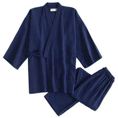 Imagen de Traje de Bata Pijama algodón Estilo japonés para Hombre, Vestido [Navy, M]