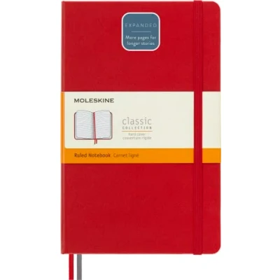 Imagen de Moleskine Cuaderno Clásico con Hojas de Rayas, Tapa Dura y Cierre Goma Elástica, Tamaño Grande 13 x 21 cm, Color Rojo Escarlata, 400 Páginas