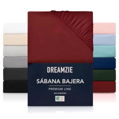 Imagen de Dreamzie Sabanas 100x200 cm Grandes Solapas de hasta 35 100% Microfibra Burdeos Certificada sin Productos Químicos (Oeko Tex), bajeras Completamente Elásticas