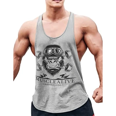 Imagen de Hombres Culturismo Camiseta sin Mangas Larguero Gimnasio Ejercicio Aptitud Chaleco Algodón Arch Man Gris S