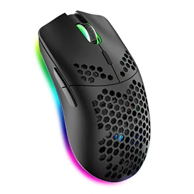 Imagen de XZXWZX ratón inalámbrico para Videojuegos con Carcasa de Nido Abeja ratón, 6 Botones programados, retroiluminado RGB Cromado, óptico ergonómico Agarre cómodo, PC/Mac/Laptop