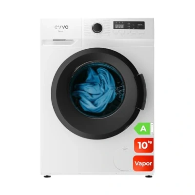 Imagen de EVVO Lavadora 10kg, Vapor, Clase A, Motor Inverter, Lavado Rápido 15&#039;, Estrecha 54cm Profundidad, Bajo consumo, 1400 rpm, 15 programas, Inicio Diferido, Carga frontal, Blanco, Terra (10Kg)