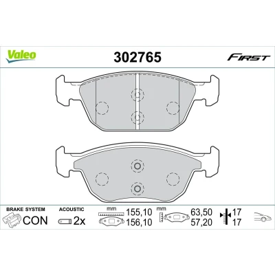 Imagen de VALEO 302765 Juego de pastillas freno Eje delantero con contacto avisador desgaste Chapa antichirridos HONDA: CIVIC 9, 10, 9 Tourer