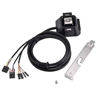 Imagen de Botón interruptor para PC de escritorio, Power Supply Reset HDD Button Switch con doble puertos USB interfaz audio y micrófono cables 1,55 m