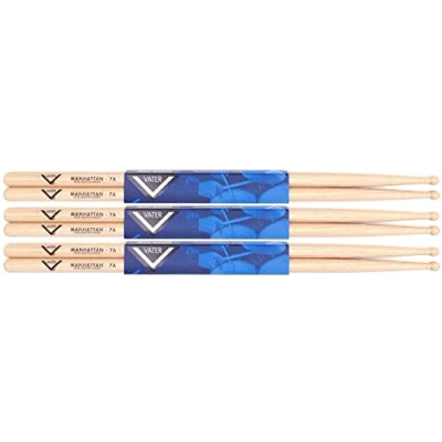 Imagen de Vater Baquetas VS3P7AW Manhattan 7A Serie American Hickory Punta de madera Paquete 3 pares