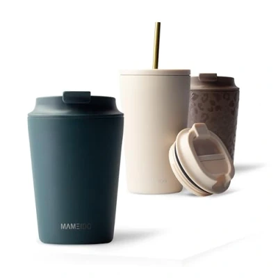 Imagen de MAMEIDO Termo Cafe 350ml Vaso Termico Antigoteo, Taza Termica acero inox sin BPA, para llevar (Ocean Bloom, 0,35l)