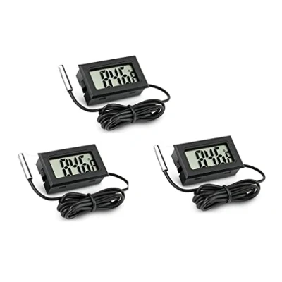 Imagen de Fasizi Termómetro digital LCD de 3 piezas con sonda externa para refrigerador, congelador, acuario, color negro