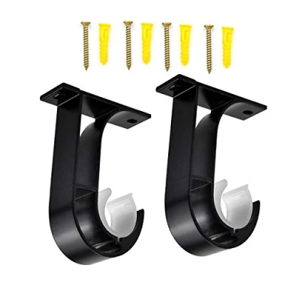 Imagen de 2pcs Soporte de Barra Cortina, Soportes Metal Cortina para Armario en Forma U Techo y con Diámetro 28mm, Negro