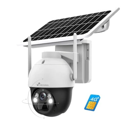 Imagen de Nivian Cámara vigilancia seguridad 360º 4G(SIM) Panel solar 7W Batería larga duración 18000mAh 2K Detección de movimiento y humanos Apta exterior Visión nocturna+Leds Audio bidireccional APP EseeCloud