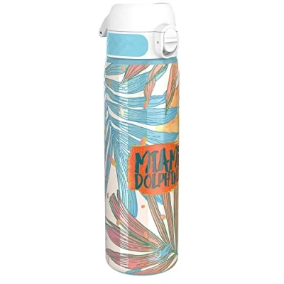 Imagen de Ion8 Botella Agua Delgada, Sin Fugas, Acero Inoxidable, Dolphins Fans, 600ml (20oz)