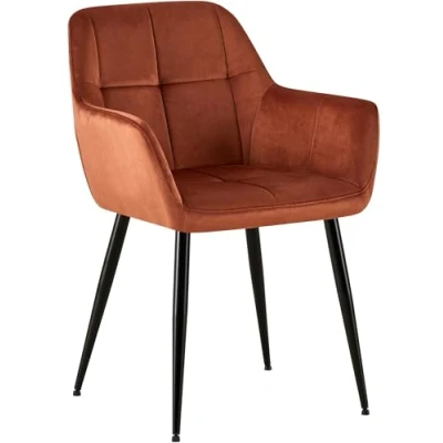 Imagen de CLP Silla De Comedor Emia En Terciopelo con Base Metálica I Butaca Salón Moderna Respaldo &amp; Reposabrazos, Color:marrón, Material:Terciopelo
