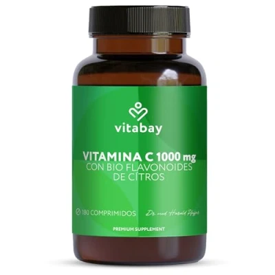 Imagen de Vitabay Vitamina C 1000 mg 180 Comprimidos Alta Dosis Veganos + Bioflavonoides Vitamin 1000mg Pura Vit Vitamine Liberación prolongada