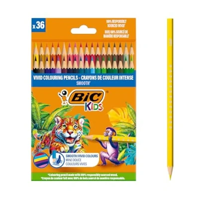 Imagen de BIC Kids Lápices de Colorear Fabricados con Madera Origen 100% Responsable Colores Surtidos, Caja 36