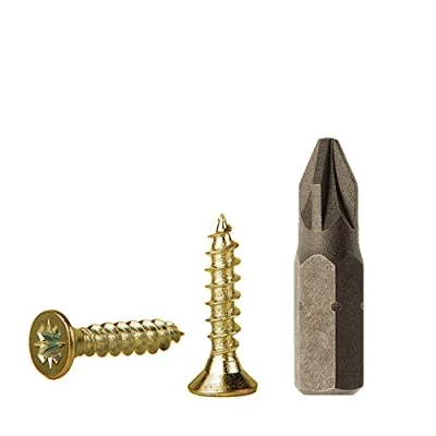 Imagen de Paquete de 100 tornillos madera acero chapado en zinc amarillo 3 x 12 mm, aglomerada, tornillo universal Pozi Drive, PZ cabeza avellanada Pozidriv (100, 3,0 mm)