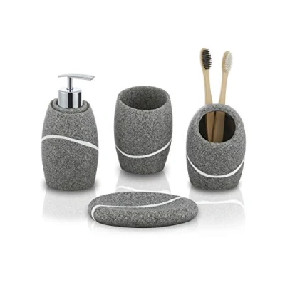 Imagen de ZCCZ juego de accesorios baño 4 piezas, decorativos para encimera tocador con dispensador jabón, soporte cepillo dientes, vaso y jabonera,