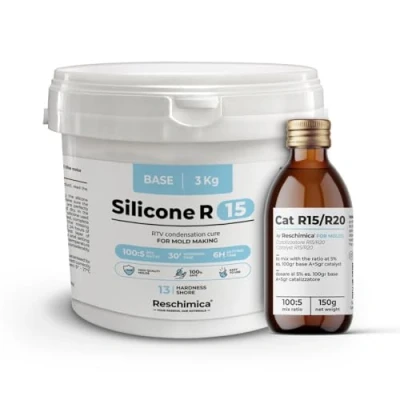 Imagen de Goma de silicona Líquida R15, ideal para moldes blanda, endurecimiento rápido, DIY, hacer resina, cera, yeso y hormigón (3 kg)