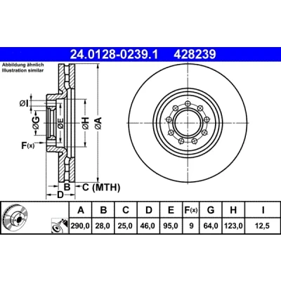 Imagen de ATE 24.0128 0239.1 Disco de freno 290,0 28,0 9 95,0 ventilado revestido IVECO: DAILY 6 , Pritsche/Fahrgestell, 5 Pritsche/Fahrgestell