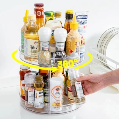 Imagen de LUZOON Especiero Giratorio 360, 2 Pisos Lazy Susan Despensa Organizador Especieros para Cocina Estante de Plástico Botellas, Cosmético, Armario, Despensa, Baño (23CM Pisos)