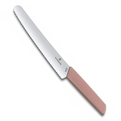 Imagen de Victorinox Swiss Modern Cuchillo para pan y pastelería, filo dentado, acero inoxidable, color rosa albaricoque