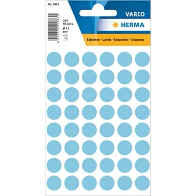 Imagen de HERMA 1863 Pegatinas de puntos adhesivos azul claro, 240 unidades, diámetro 13 mm, 48 por hoja, autoadhesivas, marcado para calendarios, planificadores, manualidades, mate, papel en