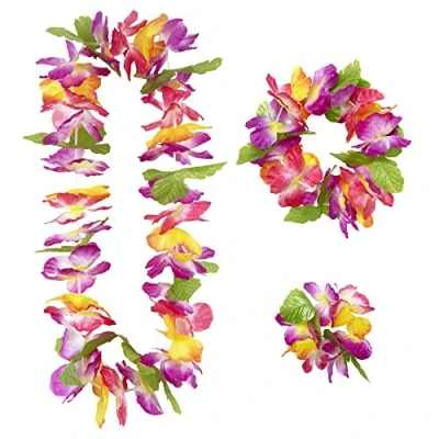 Imagen de Widmann 9136W Set Hawaii Maui, collar, pulsera, tocado, corona de flores, fiesta en la playa, temática, carnaval