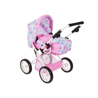 Imagen de Bayer Chic 2000 Cochecito para muñecas Leni, 2 en 1 con Bolsa de Transporte extraíble, Flores, Rosa, Lila, 560 53