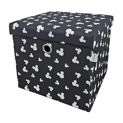 Imagen de Disney Classic Mickey Mouse Caja de almacenamiento plegable con diseño otomana, cofre juguetes cuadrado tapa para niños, taburete los pies, puede soportar hasta 30 kg