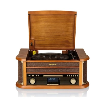 Imagen de Roadstar HIF1993DBT Tocadiscos 33/45/78 rpm, Radio DAB/DAB+/FM, Reproductor CD/CDR/CDRW/CD MP3, Cassette, Bluetooth, USB, Mando a Distancia, Retro, Madera