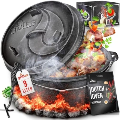 Imagen de grillas® Set de Olla Holandesa Dutch Oven Horno Holandés Hierro Fundido Esmaltado Cazuela con Tapa y Asas