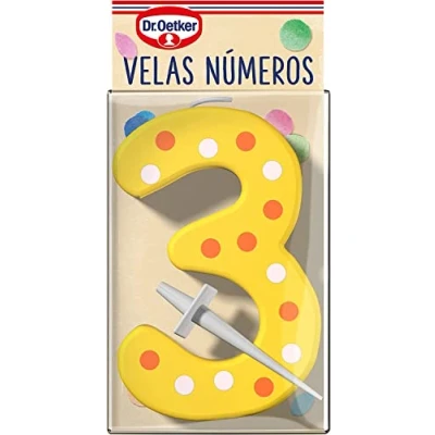 Imagen de DR. OETKER Velas Número 3, Vela de Cumpleaños Para Personalizar Tartas, Cupcakes o Bizcochos Pack 1 con 3 en Colores Rojo, Azul, Verde Amarillo