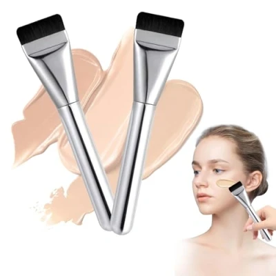 Imagen de Ellxen 2 brochas de maquillaje genéricas para base maquillaje, brocha contorno, colorete facial, polvos líquidos, líquida