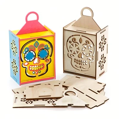 Imagen de Baker Ross FE732 Kits de Linterna Madera Día los Muertos Paquete 3, Juego Manualidades para Niños, Actividades Creativas Halloween que Niños Coloreen
