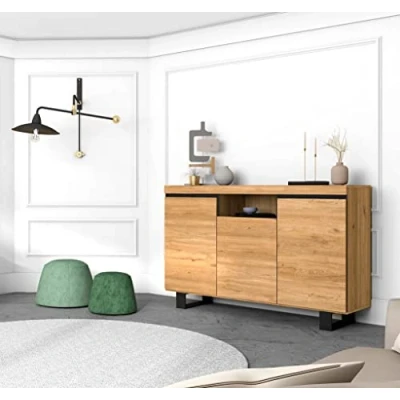 Imagen de Skraut Home Buffet Salon 3 Puertas 1 Compartimento 140 x 40 92 cm Comedor Oficina Acabado Color Roble/Negro Nordico