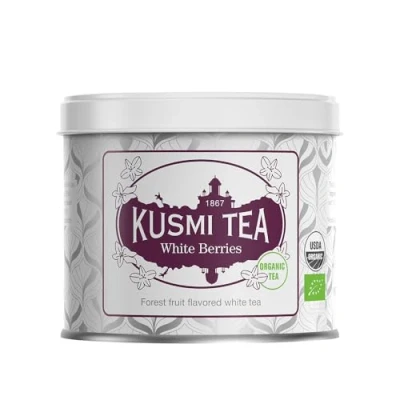 Imagen de Kusmi Tea White Berries Té Blanco Orgánico de Frutos del Bosque Aromas Naturales Grosella, Fresa, Mora Disfrutar Caliente o con Hielo Lata 90g Cantidad para aprox. 50 tazas