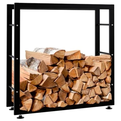 Imagen de CLP Soporte para Organizar La Leña Keri I Estante Metálico Almacenar Madera En Interiores Leñero Moderno, Color:Negro, Tamaño:25x80x80 cm