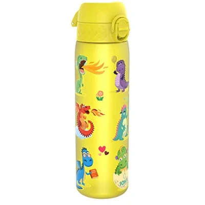 Imagen de ION8 Botella Agua, 500ml, a Prueba de Fugas, Fácil Abrir, Cerradura Segura, Apta para Lavavajillas, Sin BPA, Asa Transporte, Limpiar, Neutro en Carbono, Diseño Dinosaurios
