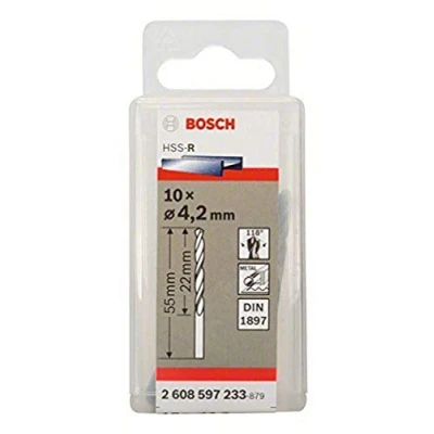 Imagen de Bosch 2 608 597 233 Pack de 10 brocas para carrocerías HSS R, DIN 1897 (4,2 x 22 55 mm)